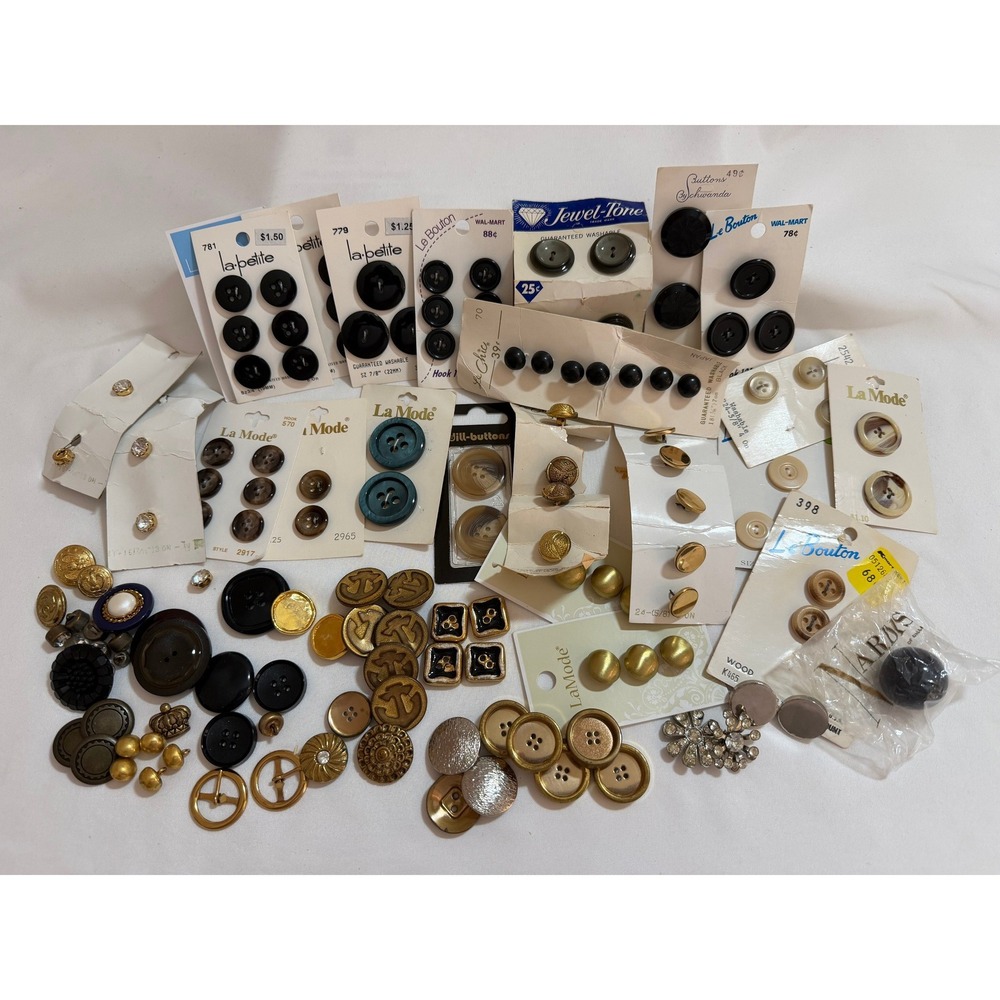 La Mode Carded Button Lot Vintage Rhinestone Clusters Black Gold Craft Destash